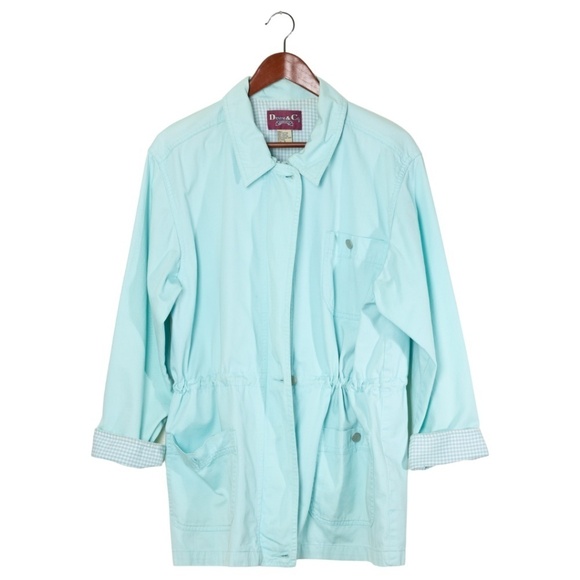 Denim and Co Windbreaker Small 70s Boho Retro Shacket Chore Jacket Gingham - Picture 6 of 12